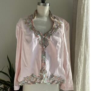 Nah Nah Collection Women's Medium Jacket Pink Sequin Beaded Formal 1980s Blazer
